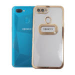OPPO A12 White Frame Back Cover | Transparent Shockproof Case with Ring Holder & Camera Protection